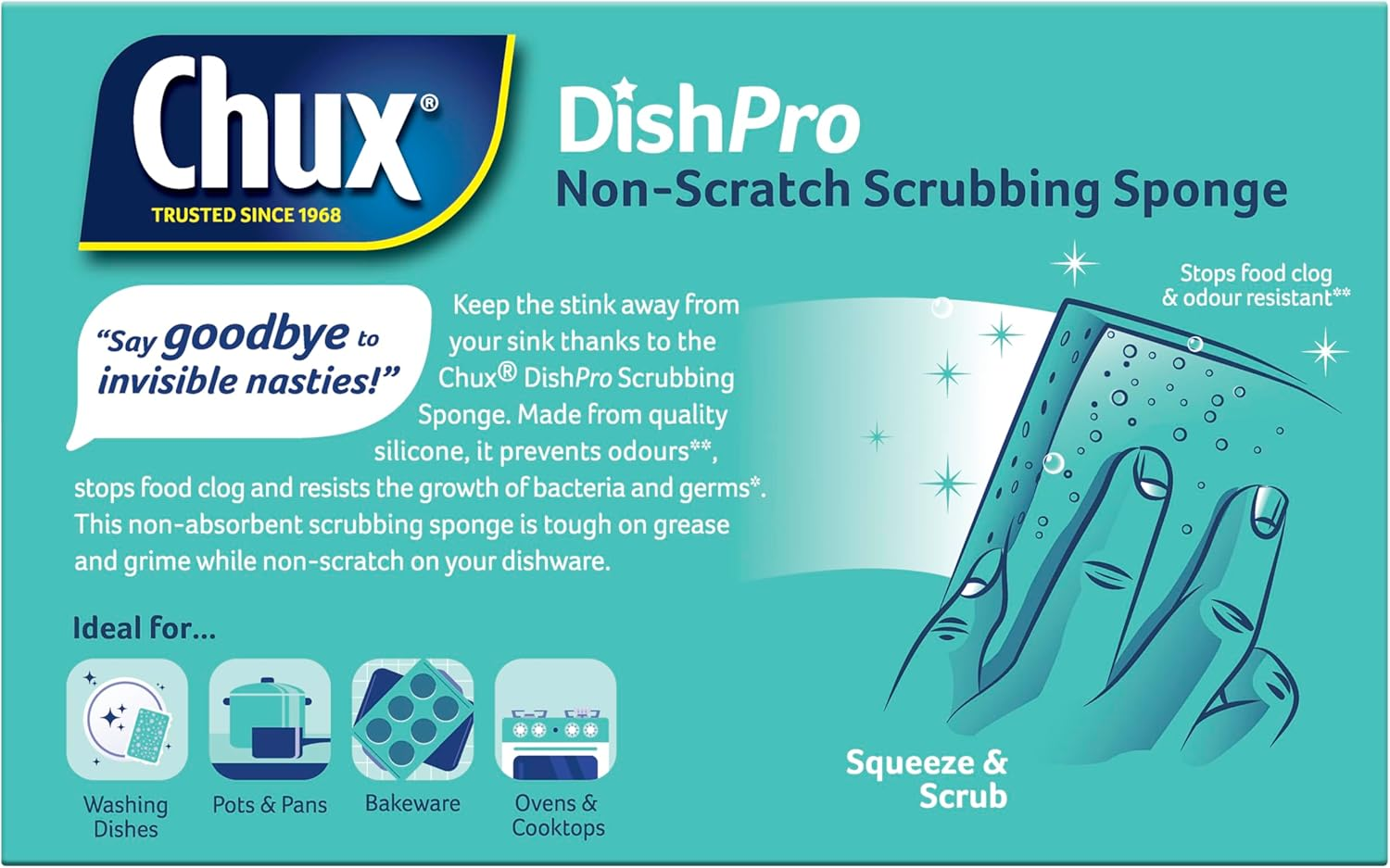 Chux Dishpro Non-Scratch Silicone Scrubbing Sponge, for Tough Grease and Grime, 2 Count image number 1