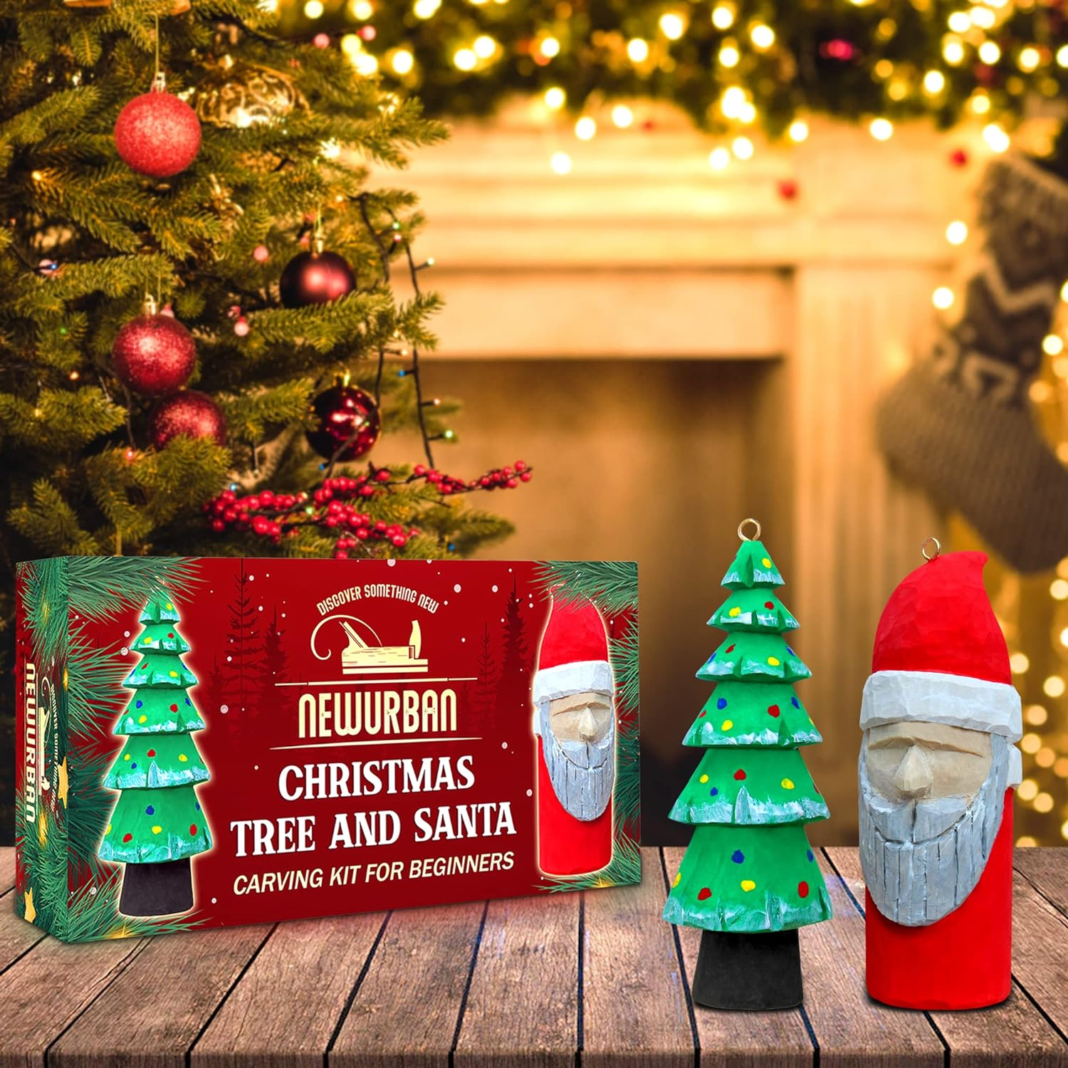 Wood Carving Kit for Beginners - Whittling Kit with New Year Tree and Santa DIY - Woodworking Kit with Wood Blocks Knives Gift Set for Kids Adults Christmas Tree Ornaments Decoration image number 6