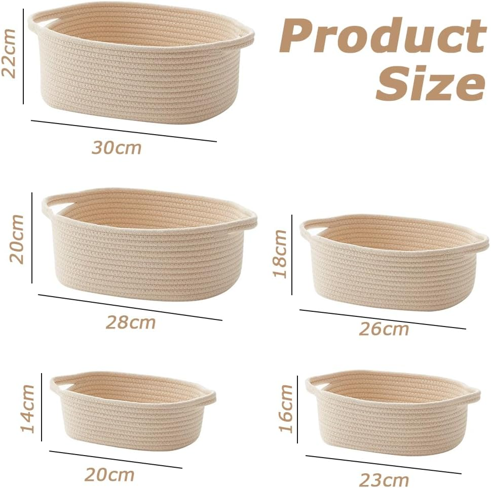 Set of 5 Cotton Rope Woven Storage Baskets &ndash; Decorative Organizer Bins for Baby Nursery, Montessori, Bathroom, Dog & Cat Toys, Entryway, Desk Use image number 5