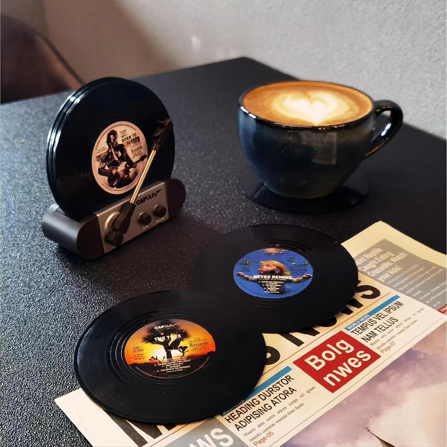 Funny Retro Record Coasters with Vinyl Player, Set of 6 Pcs Music Saying Drink Coasters, Bars, Party, Birthday, Housewarming Hostess, White Elephant Gifts Ideas, Funny Gifts for Music Lover image number 2