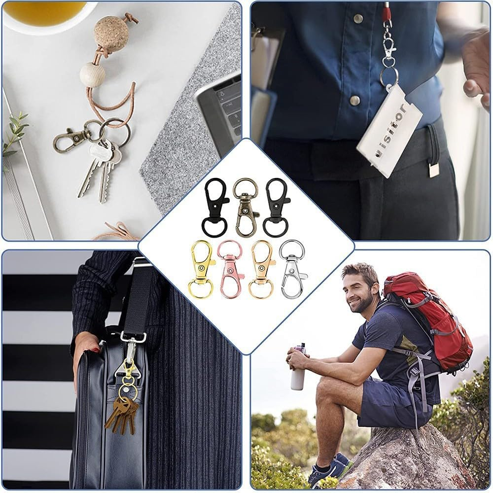 100PCS Premium Metal Swivel Snap Hooks with Key Rings,Swivel Lobster Claw Clasps for Keychain Clip Lanyard,Jewelry Making,Diy Crafts(Silver) (Gold) image number 4