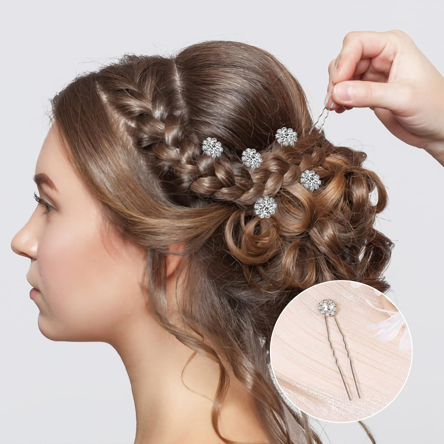 KINBOM 12Pcs Rhinestone Wedding Hair Pins, U Shaped Hair Pins Crystal Flower Hair Bobby Pins Wedding Hair Accessories for Brides Bridesmaids (Silver) image number 5