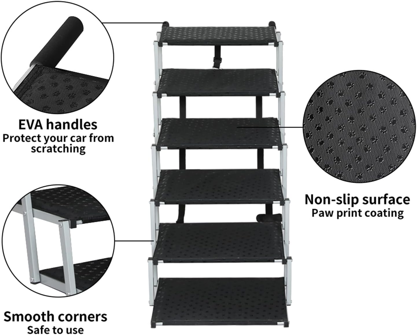 Pawz Folding Dog Stairs for Large Dogs - Portable 6-Step Steel Pet Ramp for Cars, Suvs, Trucks, with Non-Slip Reinforced Steps, Adjustable Height, Supports up to 90KG image number 4