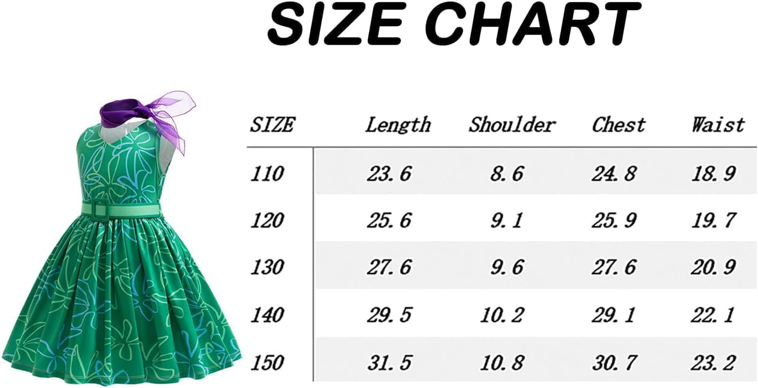 Girls Green Costume Cosplay Dress up Halloween Outfits with Wig image number 4