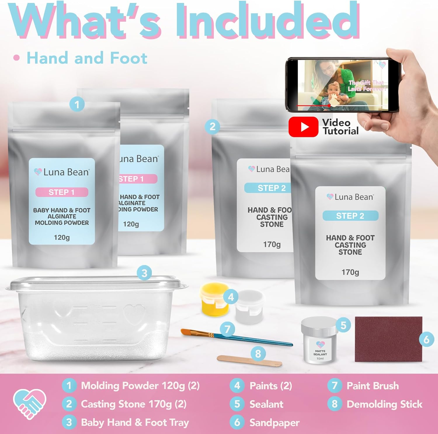 Infant Plaster Statue Casting Keepsake Kit - Cast Baby Hand & Foot (Clear Sealant - Gloss) image number 1