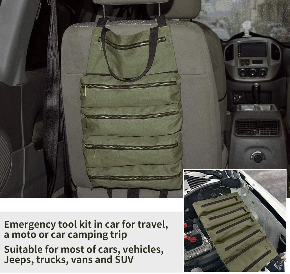 Super Roll Tool Roll,Multi-Purpose Tool Roll up Bag, Wrench Roll Pouch,Canvas Tool Organizer Bucket,Car First Aid Kit Wrap Roll Storage Case,Hanging Tool Zipper Carrier Tote, Car Camping Gear image number 2