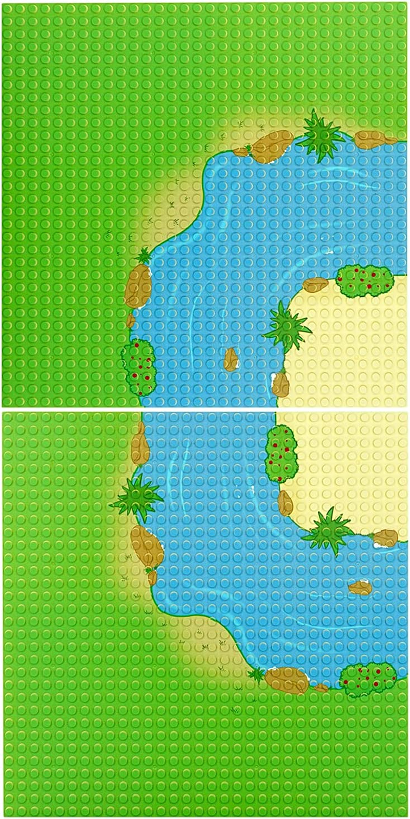 EKIND 2-Pack 10" X 10" Rainforest Base Brick Plate Compatible for All Major Brands, Scenes Baseplates for River, Forest Garden, Tropical Treehouse Scenery and More Building Blocks Kids Toy (2 Curve) image number 4