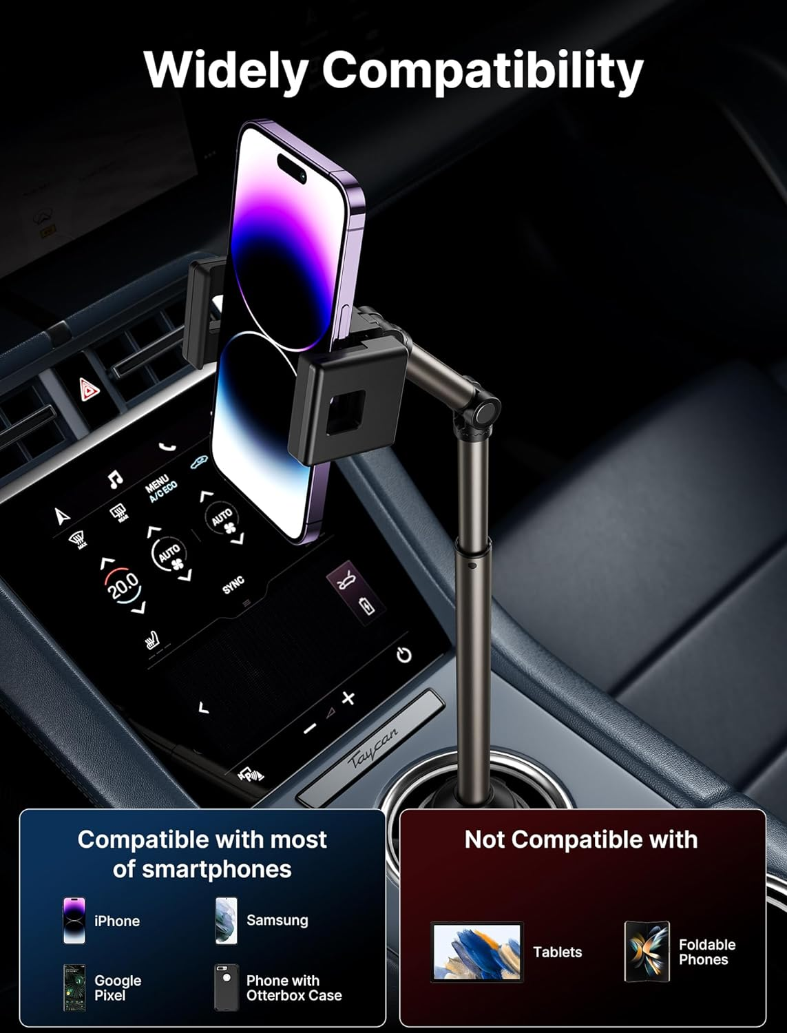 JSAUX Car Cup Holder Cellphone Mount, Metal Long-Arm Ultra Stable Phone Holder for Car Cupholders - Adjustable Compatible with Iphone 16 15 Pro Max 13 12 11, Samsung Galaxy S24 S23 Ultra, Pixel image number 5