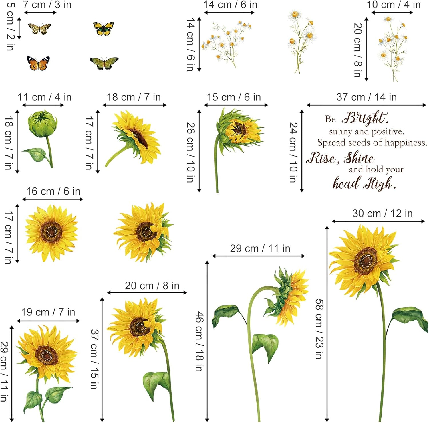 Decalmile Sunflower Wall Decals Garden Flowers Butterfly Wall Stickers Bedroom Living Room TV Wall Art Decor image number 4