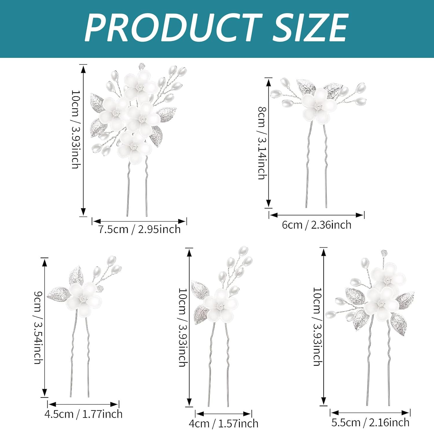 5Pcs Bride Wedding Hair Clips Wedding Flower Hair Pins Bride Hair Accessories for Women Girls Brides Bridesmaids（10 * 8Cm/3.9 * 3.1In) image number 3