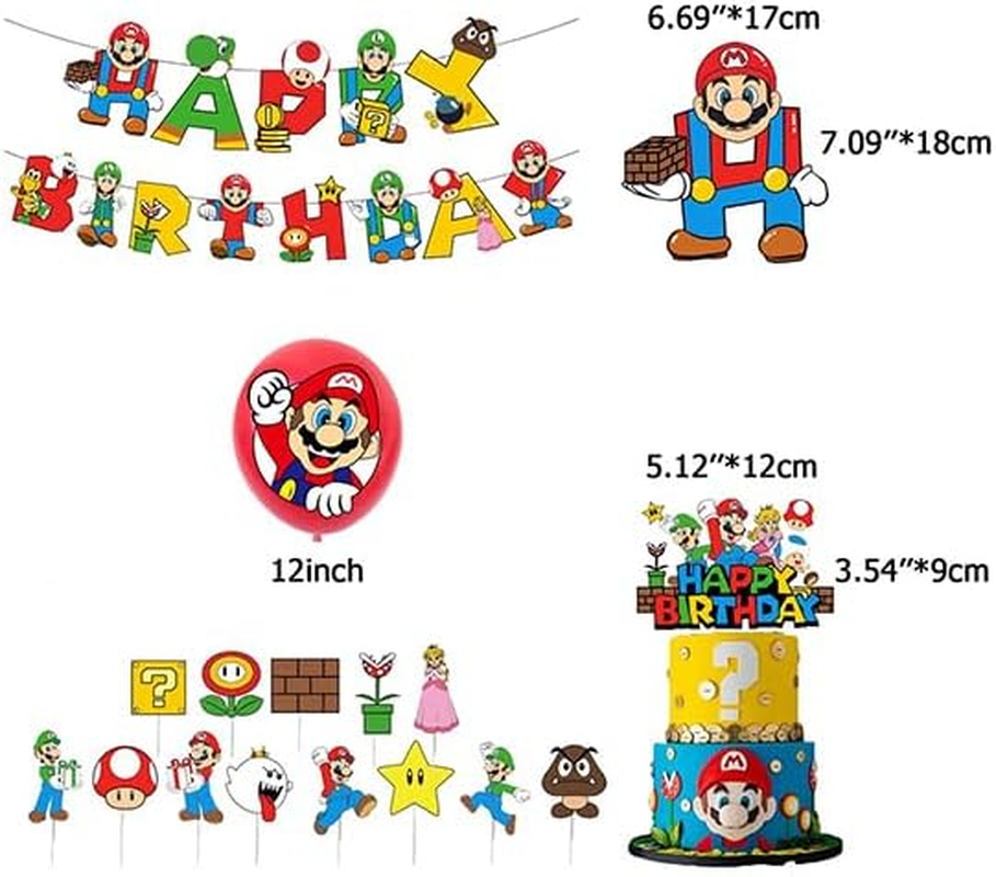 Mario Birthday Party Decorations - Super Mario Bros Cake Decorations, Balloons, Banner and Party Supplies image number 5