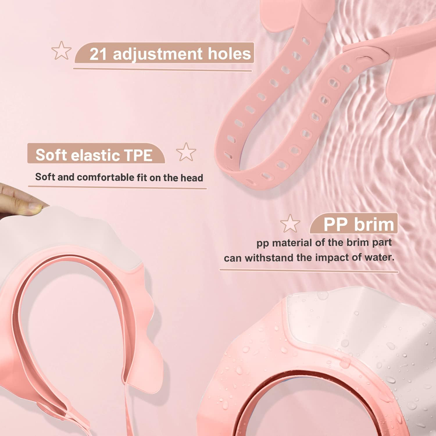 Baby Shower Shampoo Cap, Adjustable Baby Hair Washing Guard Shampoo Hat Bath Shield Visor Hat Eyes Ears Head Protection Waterproof Soft Silicone Shower Cap for Kids, Toddler, Girls, Boys, White Pink image number 4