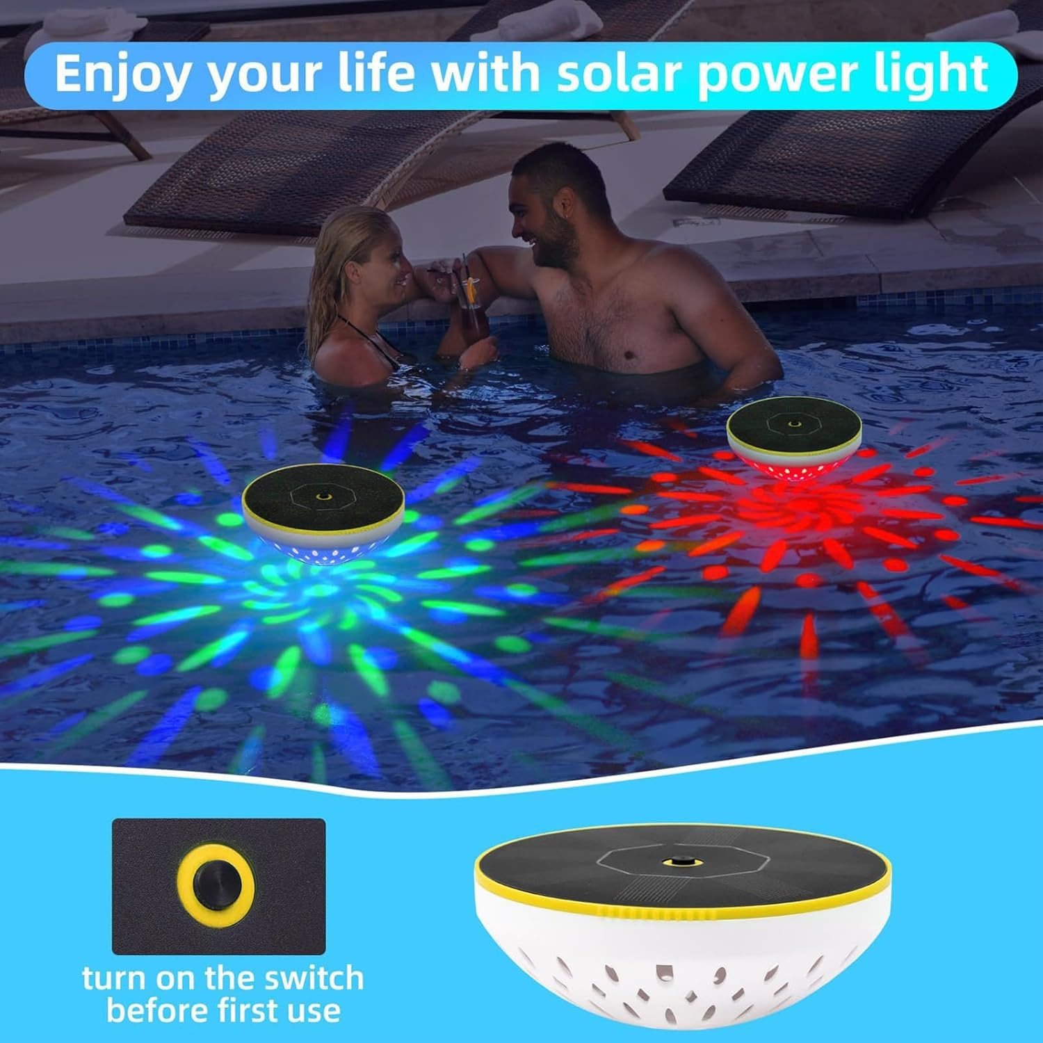 Solar Powered Pool Lights - 14X6Cm Color Changing Floating LED Pool Lamp, Waterproof Solar Pond Lamp | Pond Lamps for Outdoor Party Beach Backyard Garden Poolside Patio Home Fountain Lawn Landscape, N