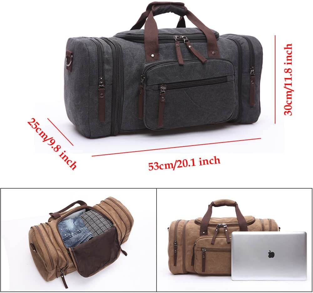 Duffle Bag for Travel, Large Canvas Duffel Bag for Travelling Overnight Weekender Bag Carry on Bag for Men Women Coffee image number 4