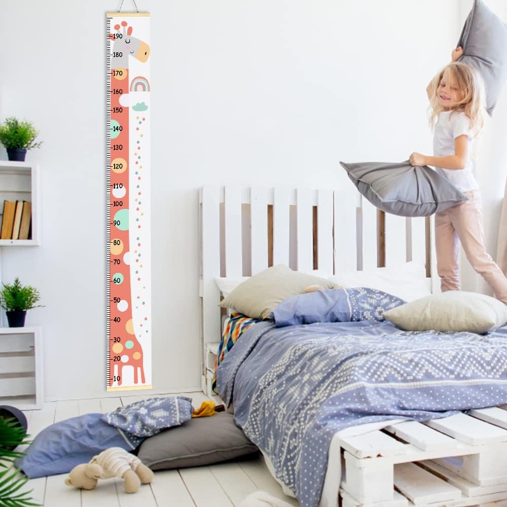 AUTOWT Kids Growth Height Chart, Canvas Height Chart Ruler Removable Wood Hanging Wall Ruler Measurement Chart for Home Decoration image number 3