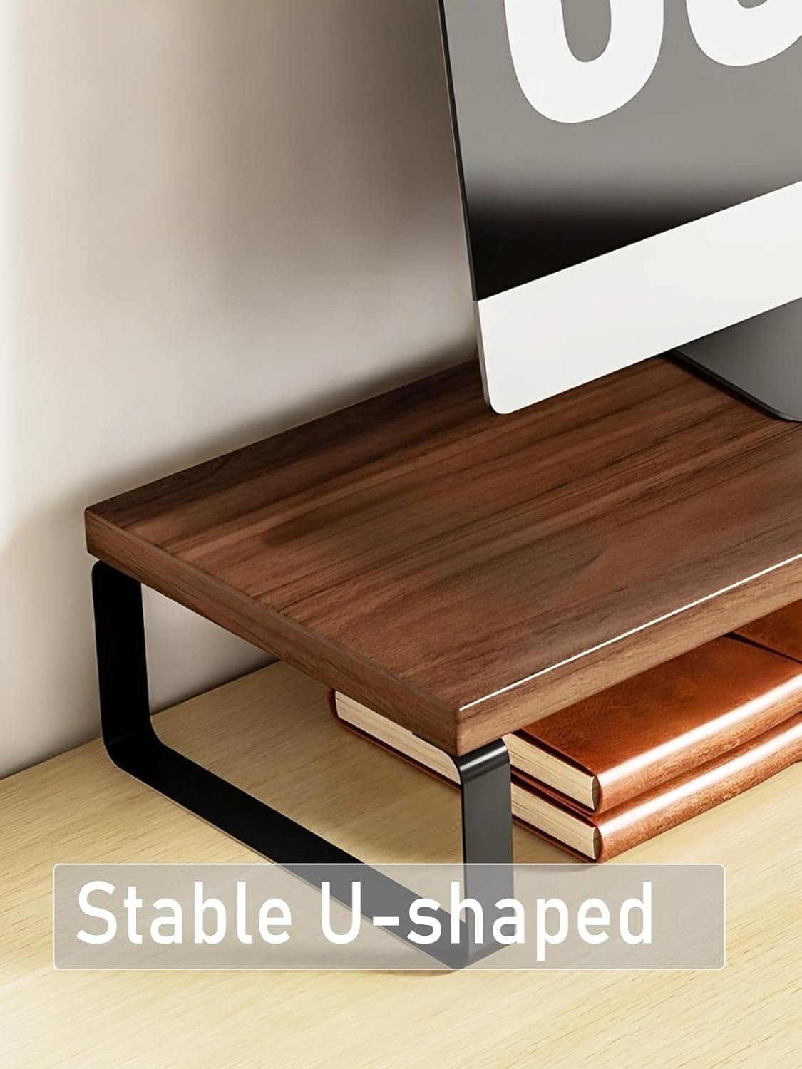 Monitor Stand Riser,50Cm Computer Monitor Stand,Multifunctional Tabletop Organizer Storage Shelf Stand for Laptop, PC, Printer（Walnut) image number 2