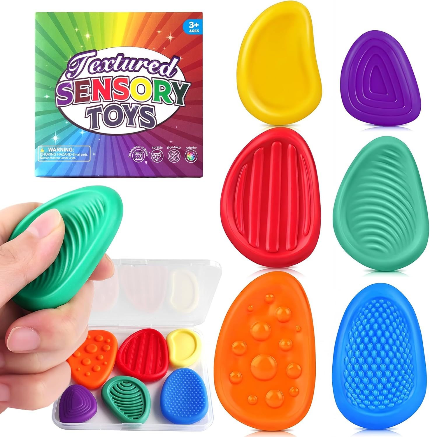 Fidget Toys Sensory Stone for Kids: 6 Pack Textured Worry Stone for Autism Kids Calming down - Fidget Stress Toys for Anxiety Relief - Small Students Prizes Fidget Toys Gift image number 4