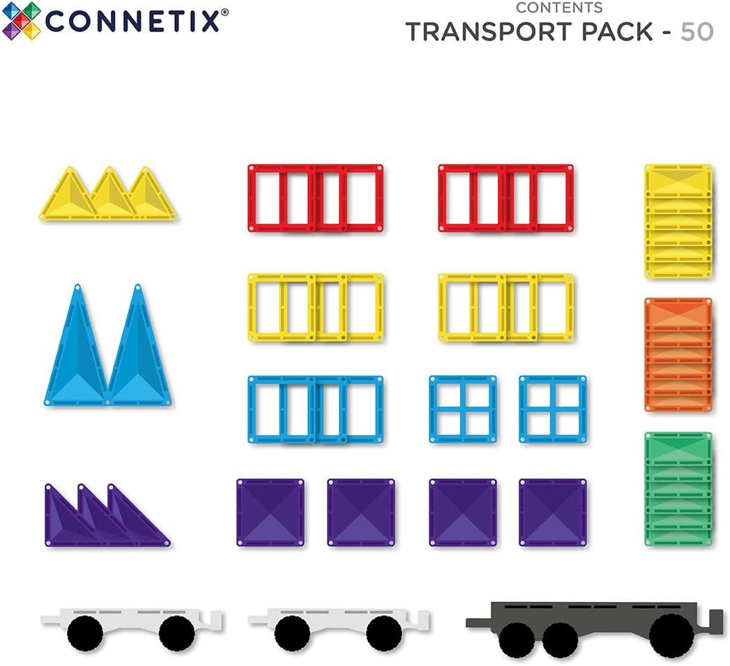 CONNETIX Magnetic Tiles Rainbow Transport Pack, 50 Pieces image number 1