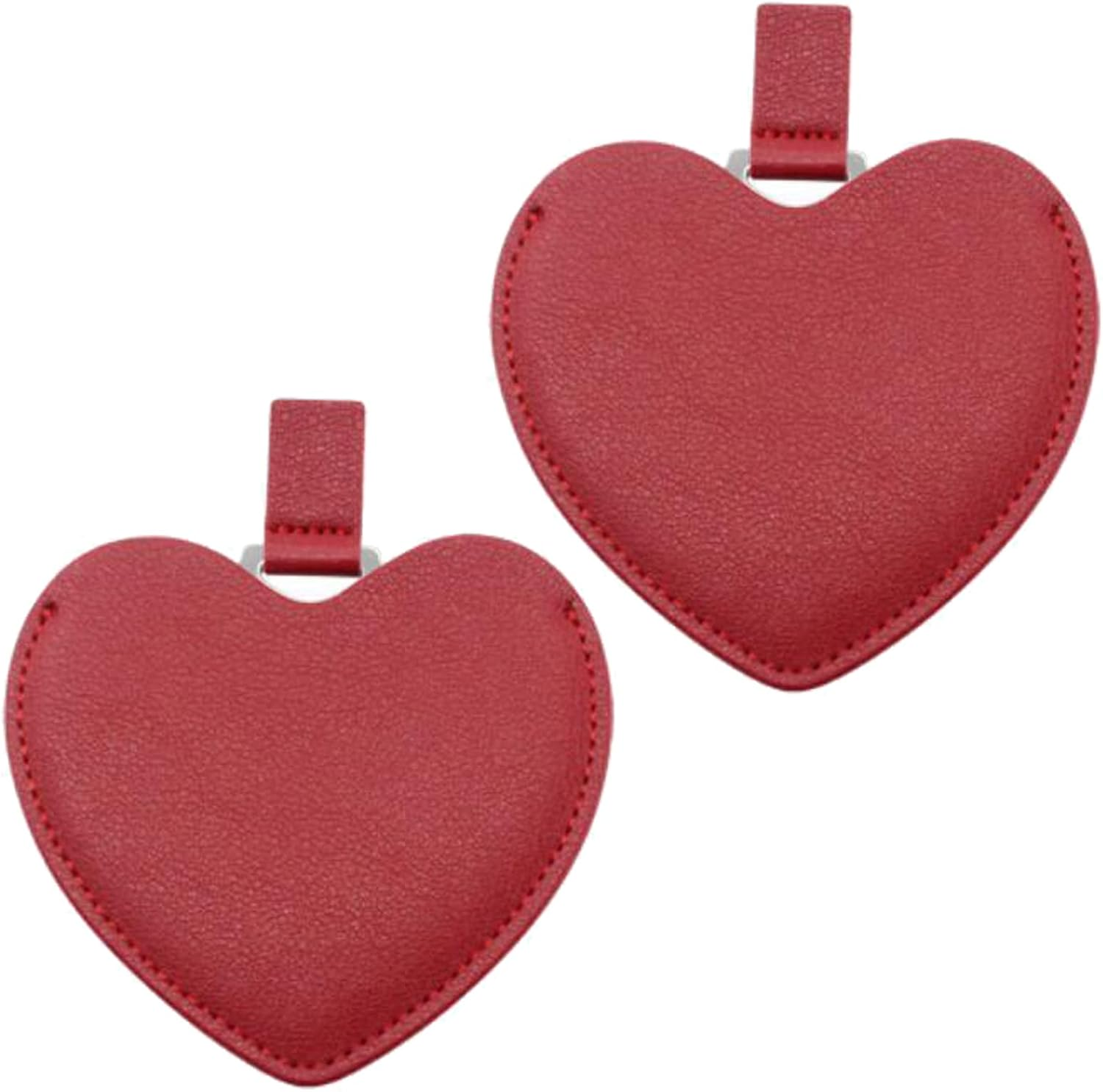 INCAUCA 2Pcs Stainless Steel Mini Purse Mirror with PU Leather Cover, Heart Shaped Compact Pocket Mirror, Cute Small Travel Makeup Mirror, Unbreakable Portable Mirror for Women Girls (Red)