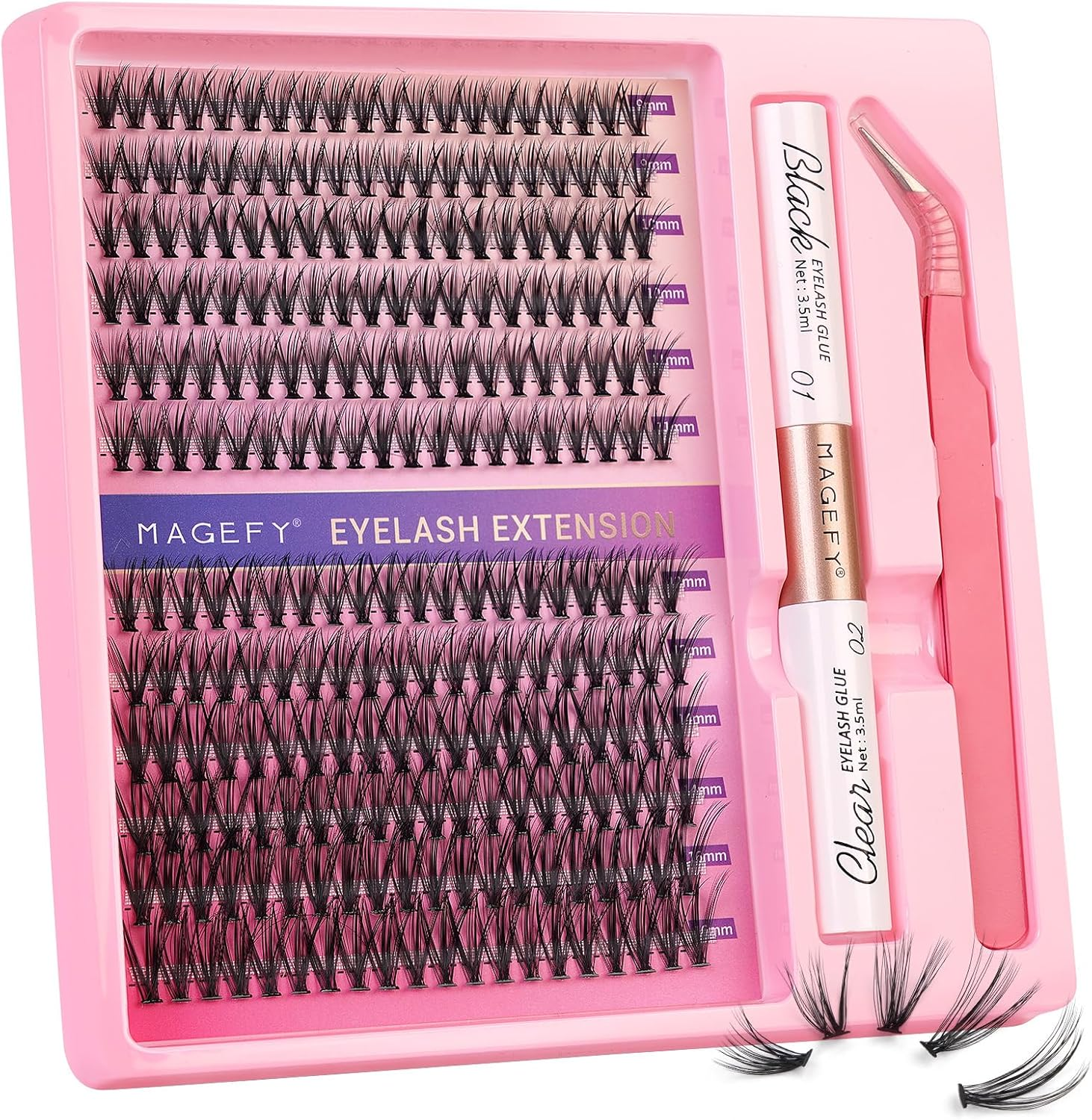 MAGEFY 240Pcs Lash Clusters Kit Eyelash Extension with Lash Bond and Seal Individual Lashes Easy to Apply at Home