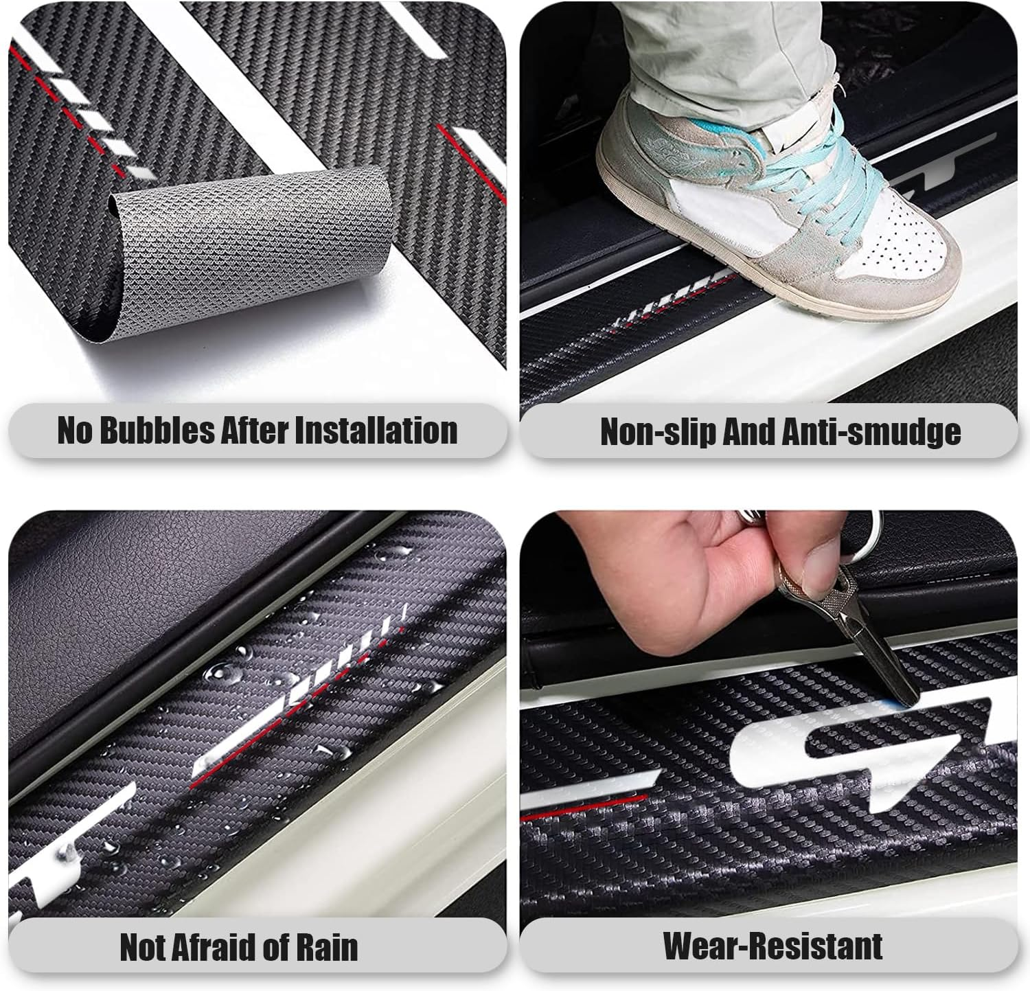 Annloysky 4Pcs Door Sill Plate Protectors for Kia K3 Forte Cerato 2021-2024 GT, Carbon Fiber Leather Stickers, Car Accessories for KIA Forte GT Owners - Door Sill-Civic image number 2