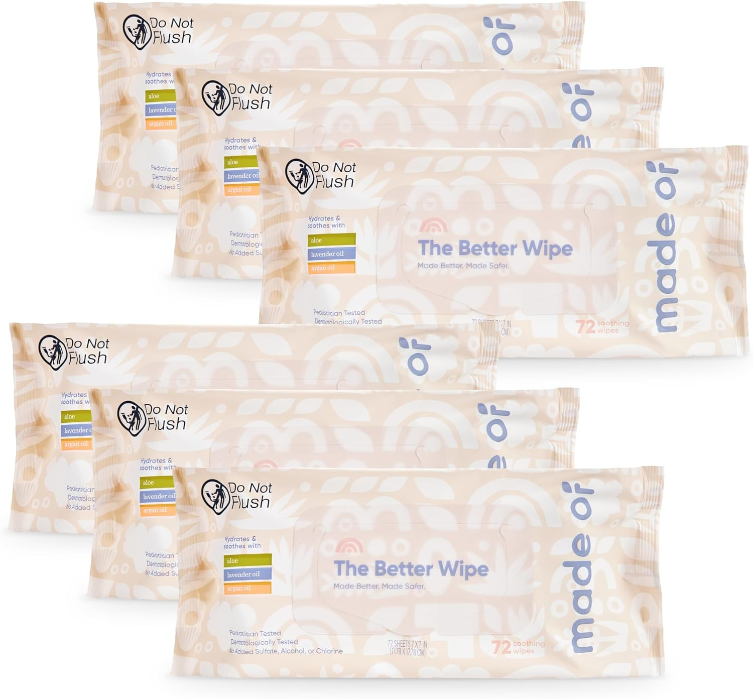 Organic Sensitive Baby Wipes, Hypoallergenic Soothing Sensitive Skin Wipes, Fragrance-Free, Chemical-Free, Alcohol-Free, Water Based Aloe and Argan Oil, Made in the USA, 72 Count (Pack of 6) image number 1