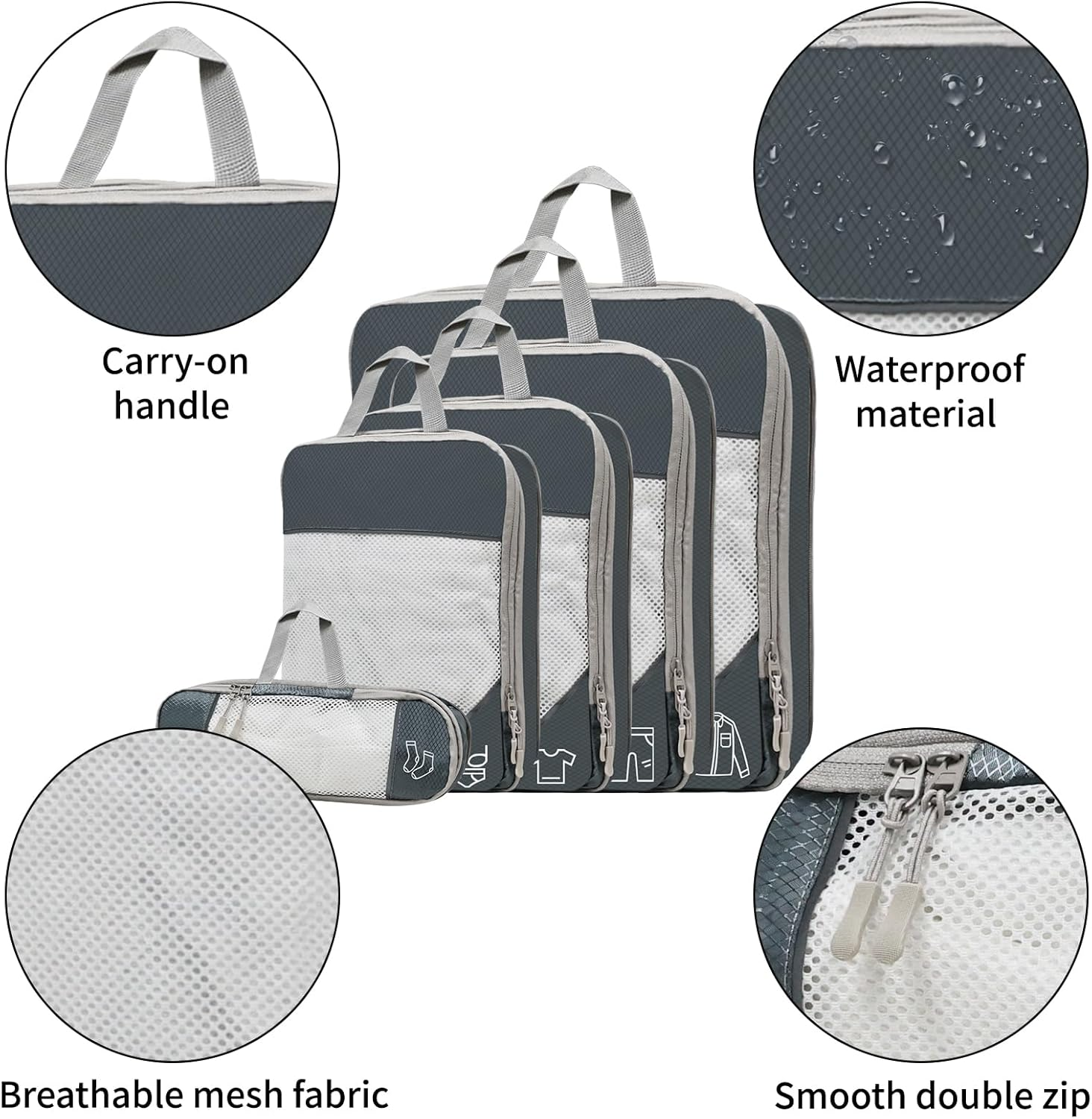 9 Pcs Lightweight Compression Packing Cubes Set, Expandable Water-Resistant Travel Organizer for Suitcase & Carry-On Luggage, Space-Saving Travel Accessories (Multi-Size, Grey) image number 3