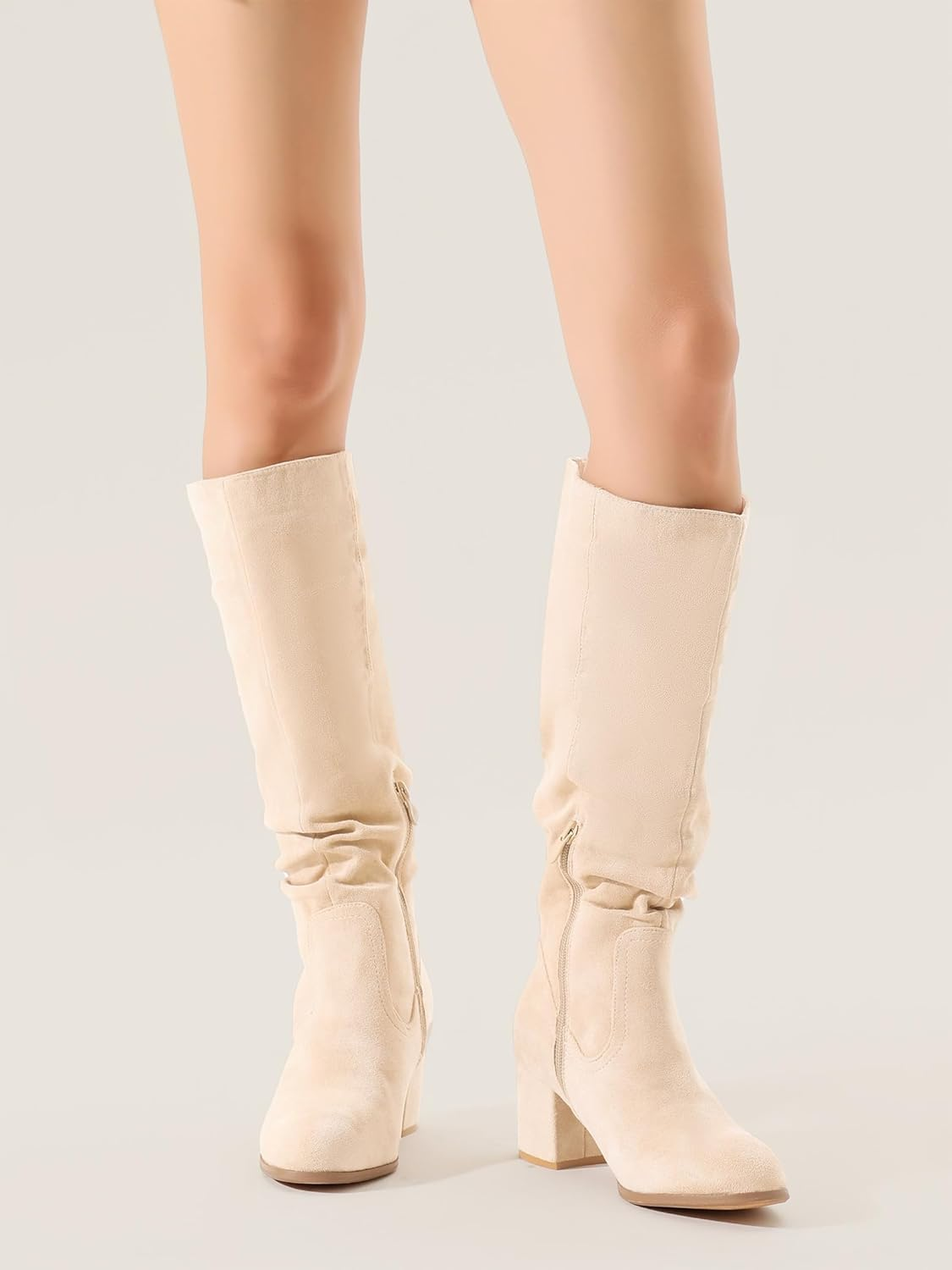 Shoe'N Tale Women'S Knee High Boots Chunky Heel Pointed Toe Suede Slouch Winter Shoes with Side Zipper image number 6