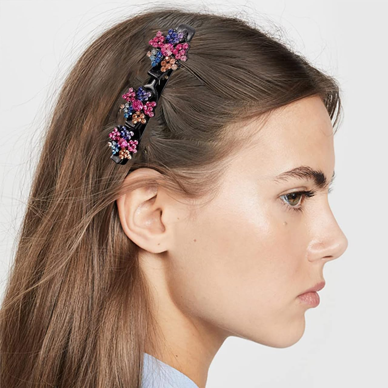 Pack of 4 Sparkling Crystal Stone Braided Hair Clips, Shiny Rhinestone Hair Clip, Elegant Hair Styling Clips, Hair Clips Women, Hummingbird Hair Clip with Crystal Flower for Women Girls (A)