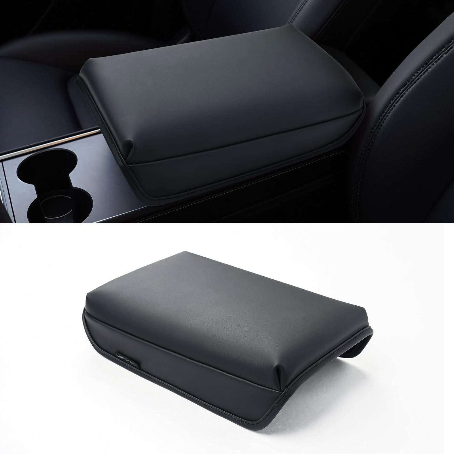 KMMOTORS Model Y, Model 3 Center Console Cover Quilting Black, Armrest Cushion, Console Protector, Vegan Leather, Tesl* Accessories