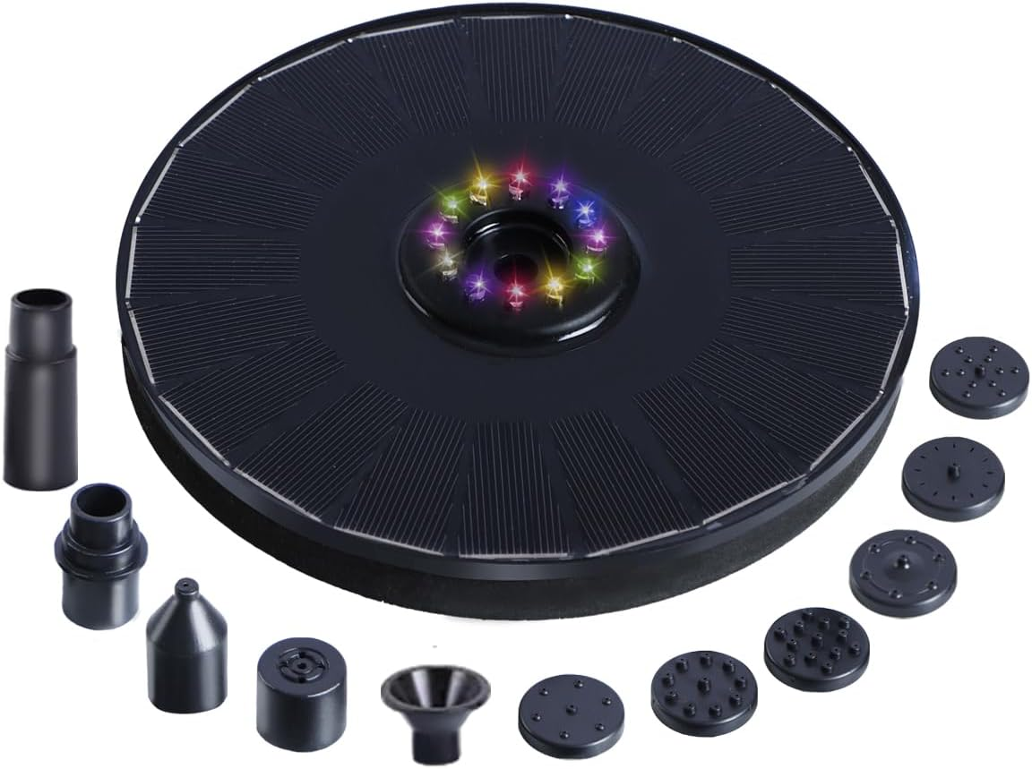 Solar Fountain with Colorful Lights,High Efficiency Solar Water Fountain with 2200Mah Battery 8 Nozzles and 3 Fixer,Solar Fountain for Bird Bath Garden Outdoor D&eacute;cor image number 2