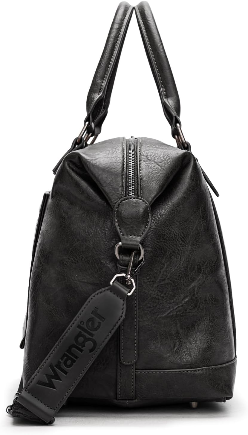 Wrangler Duffle Bag for Travel Large Weekender Bags for Women Waterproof Carry on Overnight Bag, Black, Large, Minimalist - Black And Brown image number 2