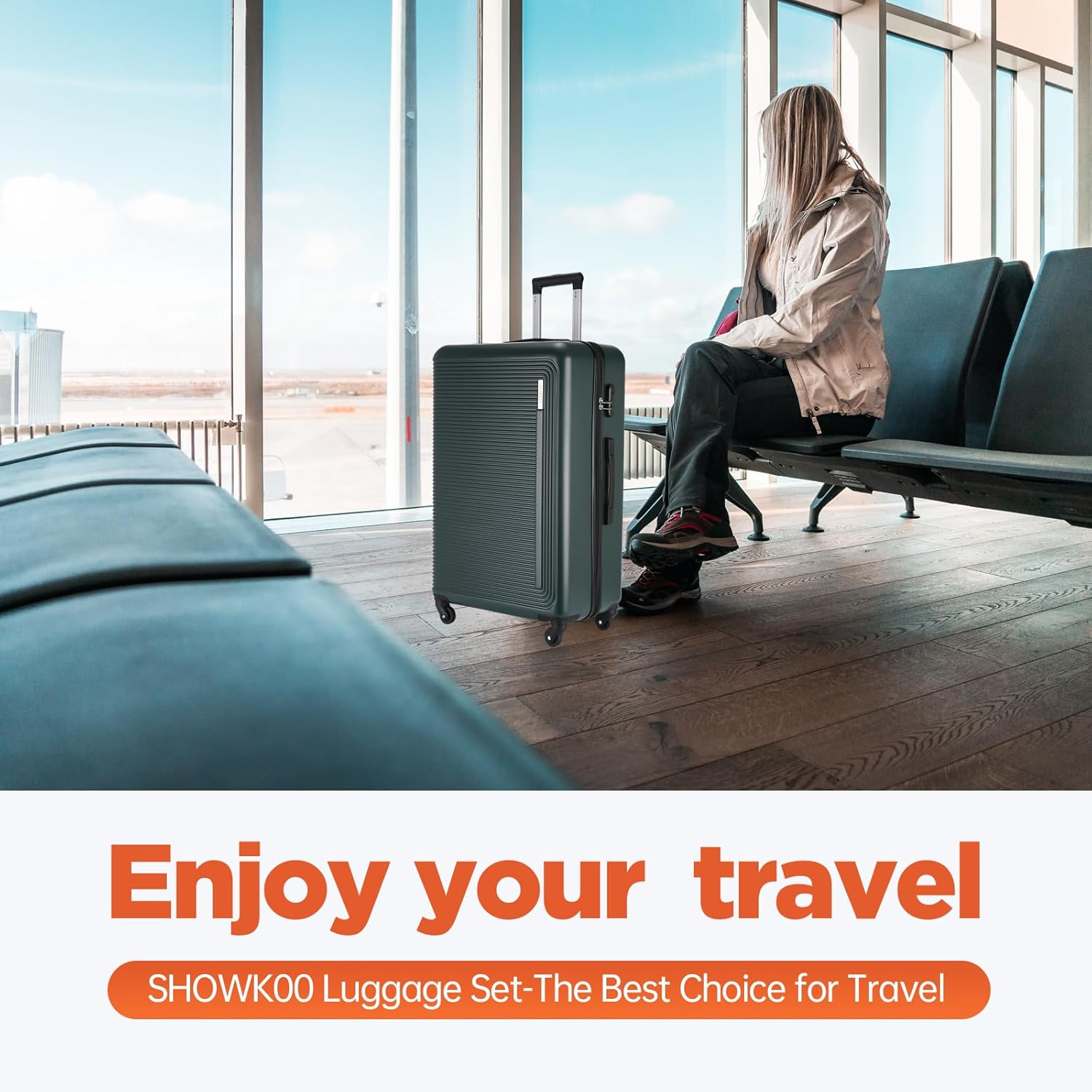 Syekcl Luggage Kit, 3 Pieces (20/24/28) with a Suitcase with General Wheels, ABS Durable Hard Shell Luggage Boxes (Dark Green, Large) image number 1