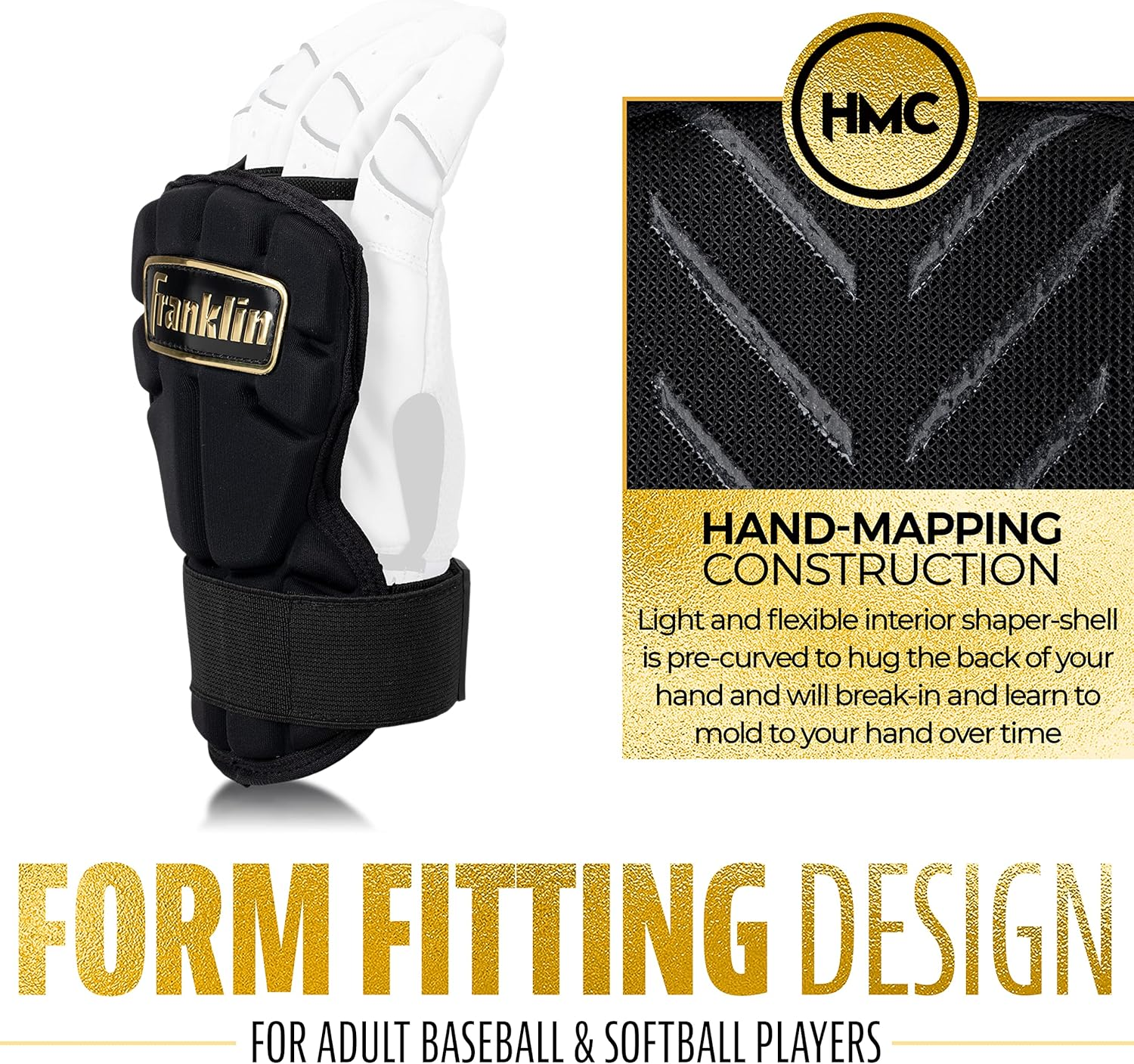 Franklin Sports Baseball Hand + Wrist Guard - PRT LG Series Adult Hand + Wrist Protector for Batting - Protective Hand, Wrist Shield - Right + Left Hand Hitters - One Size - Adult image number 2