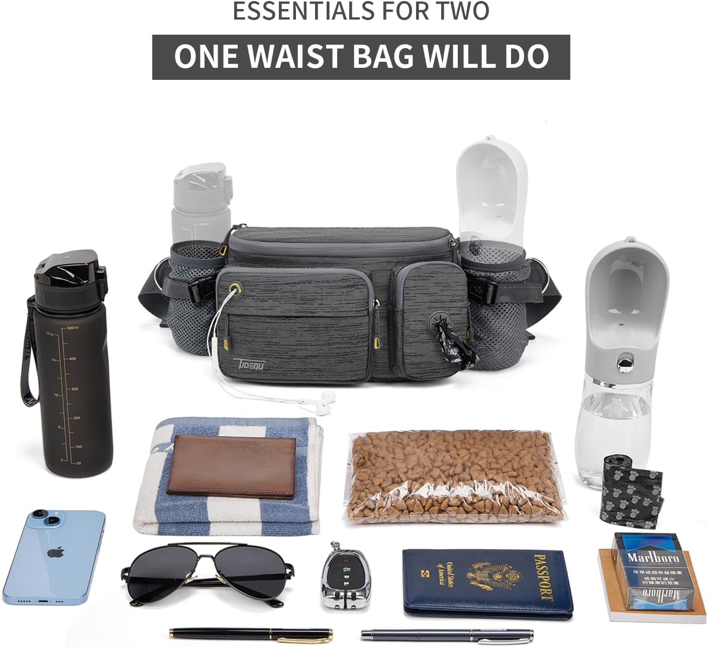 Hands Free Dog Leash for Large Dog with Large Bum Bag,Dog Walking Belt,Waist Dog Leash,Dog Hiking Belt,Dog Running Waist Belt - Grey Blue image number 3