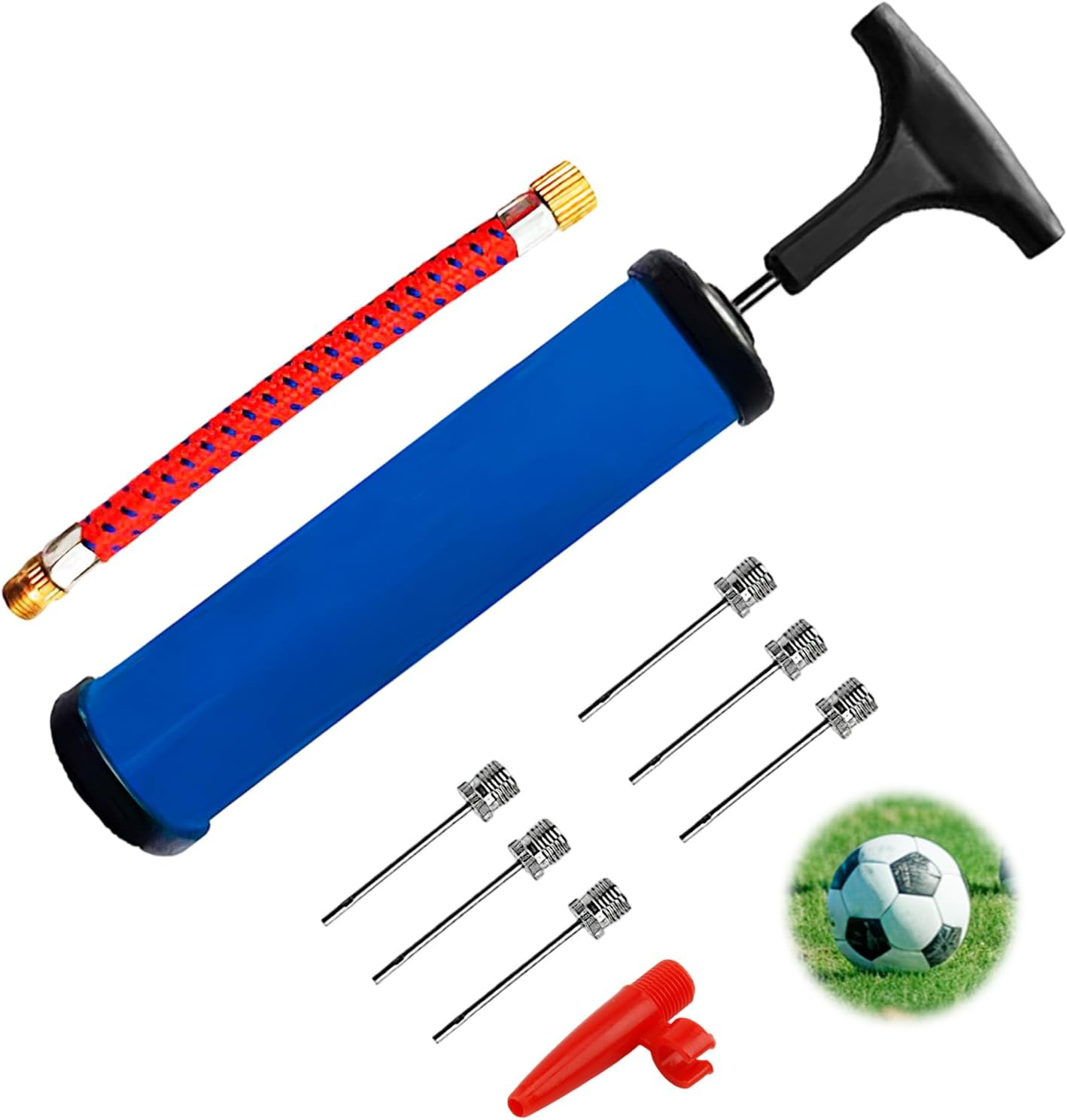 Ball Pump with 6 Needles, Handheld Sports Air Pump for Football Basketball Volleyball, Includes Hose & Nozzle for Camping Inflatables (Blue) image number 1