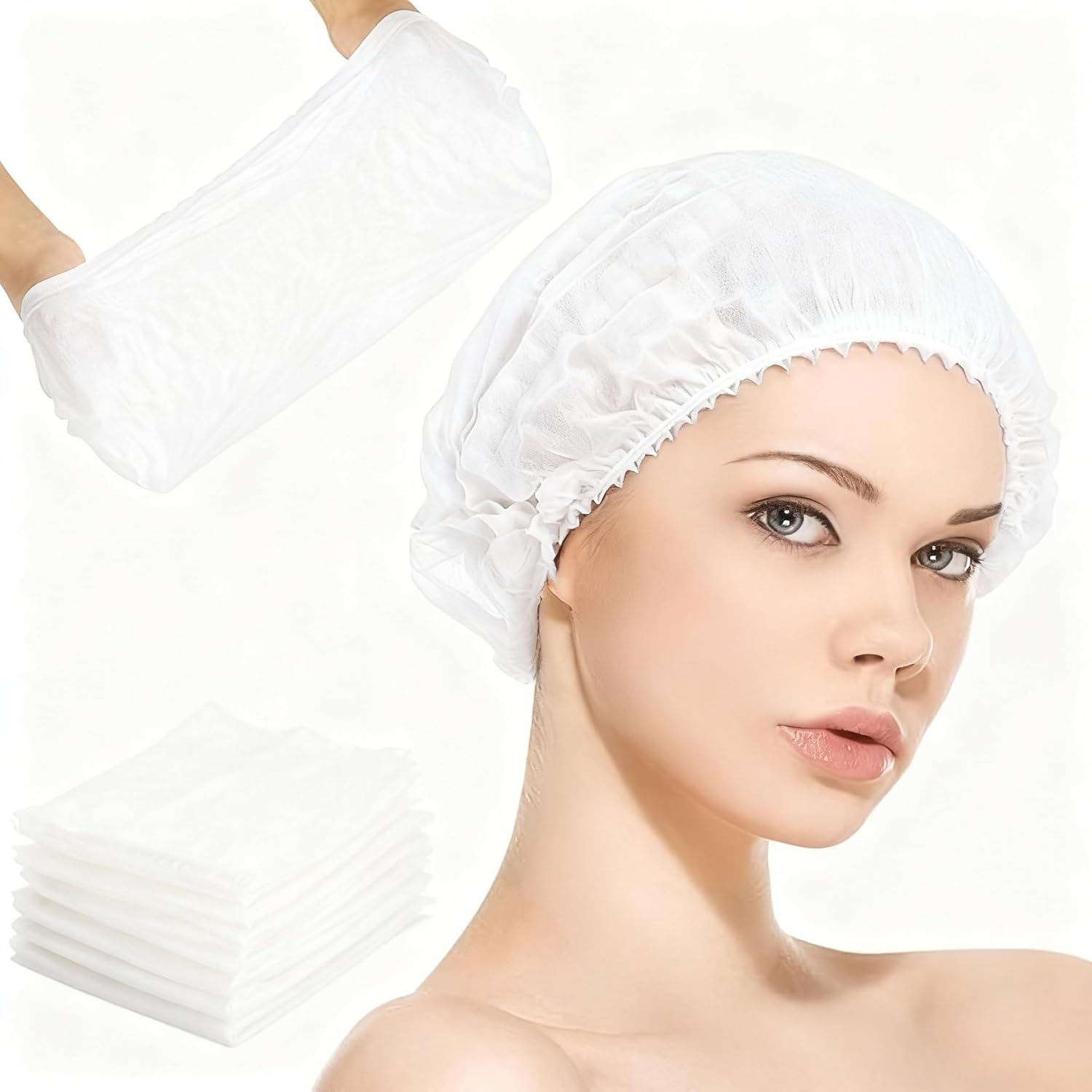 100X Disposable Hair Net, Bouffant Caps Hairnet Dust Head Cover, Stretch Elastic Shower Cap Nonwoven Unisex Soft and Breathable for Food Service Kitchen Salons Home Baking, Disposable Hair Net Caps(White 100 Pcs) - Blue 100 Pcs image number 5