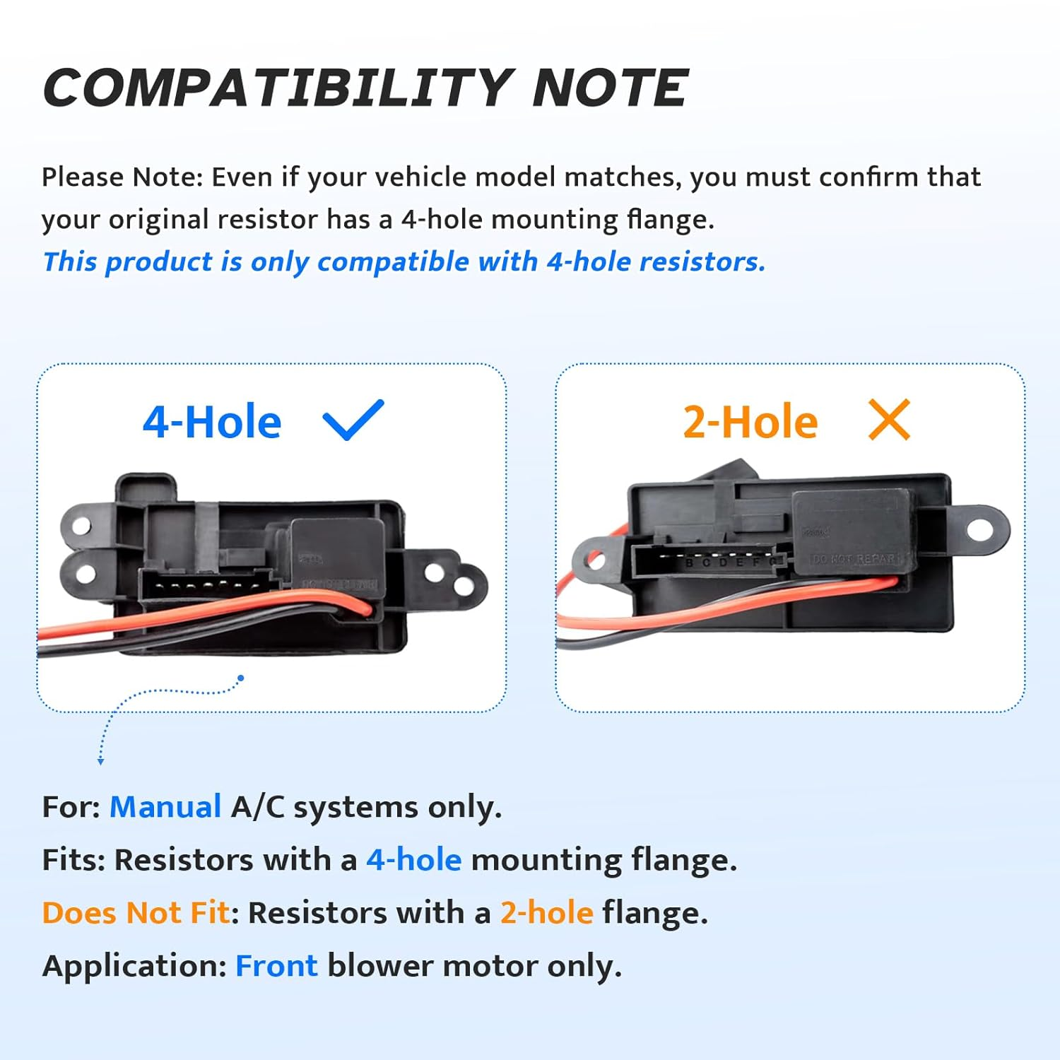 Front AC Blower Motor Resistor HVAC Heater A/C Kit for Chevy Silverado 1500 2500 Tahoe Avalanche Suburban, GMC Sierra Yukon XL, Cadillac Escalade, 2002 2003 2004 2005 2006, 15-81086 89019088 RU571 image number 3