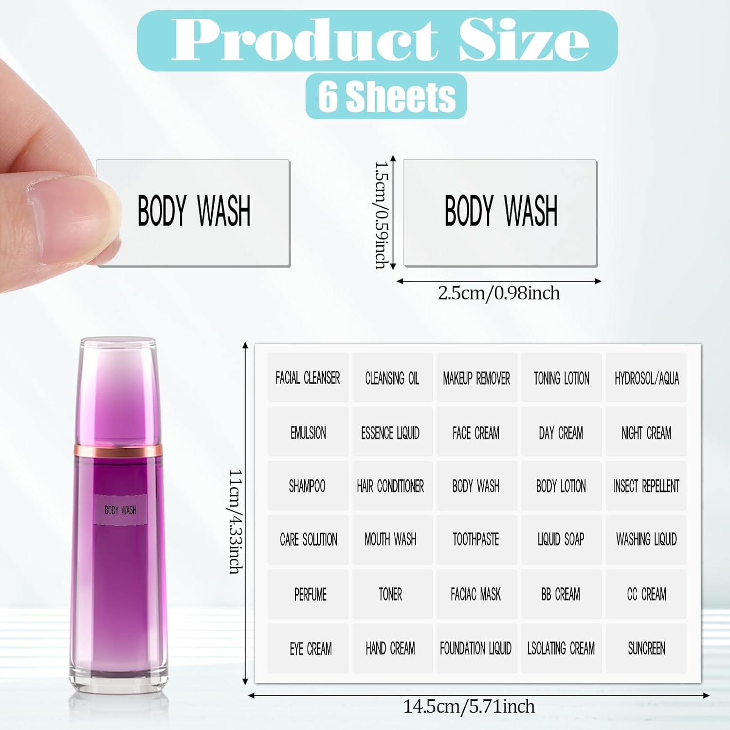 180Pcs Waterproof Clear Labels for Travel Size Bottles, Cosmetic Jars, Bathroom Beauty Organization, Removable Stickers for Refillable Bottles, Lotion Cream Body Wash Shampoo image number 1