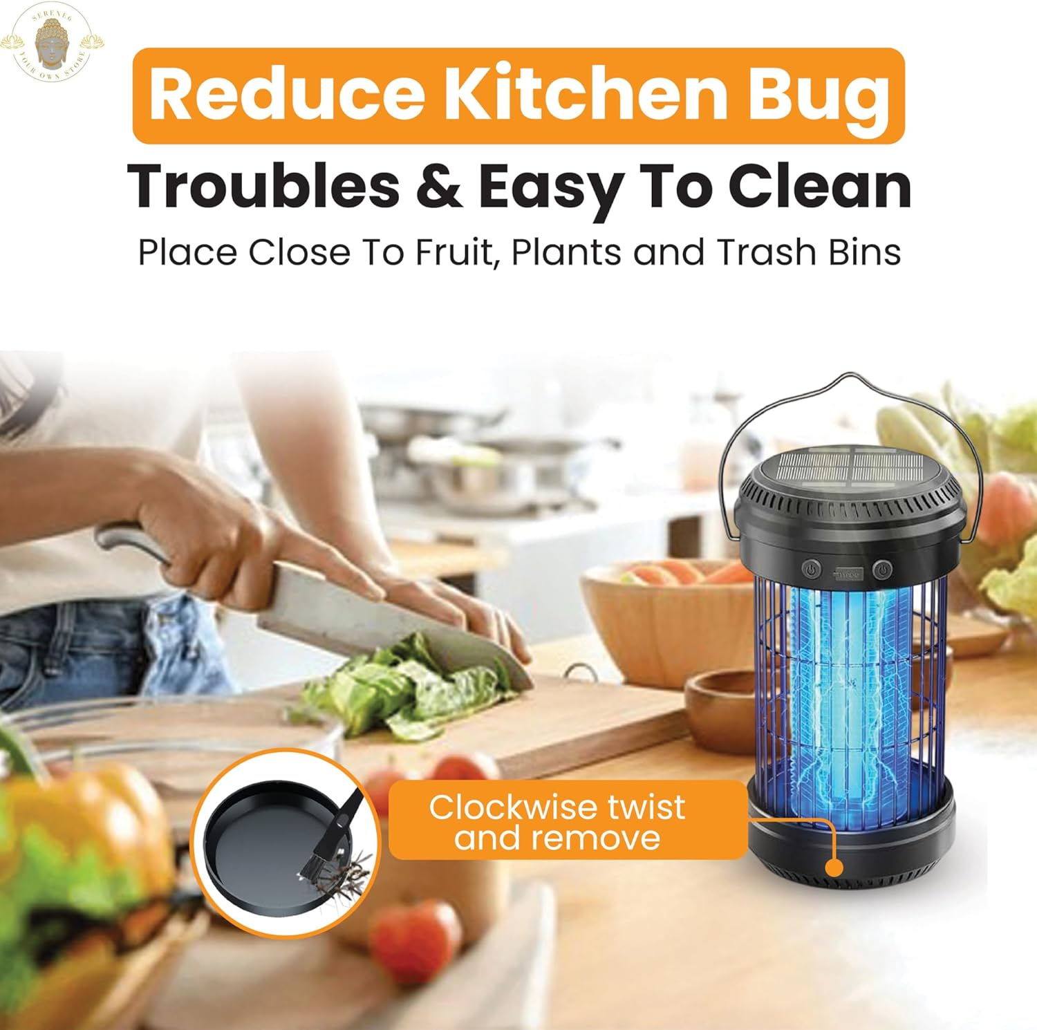 Mosquito Killer Lamp Electric- Rechargeable Indoor,Outdoor & Patio Solar Bug Zapper with UV Light Insects Trap, USB Powered Ecofreindly Shield from Mosquitoes, Flies, Gnats by Serene6 image number 4