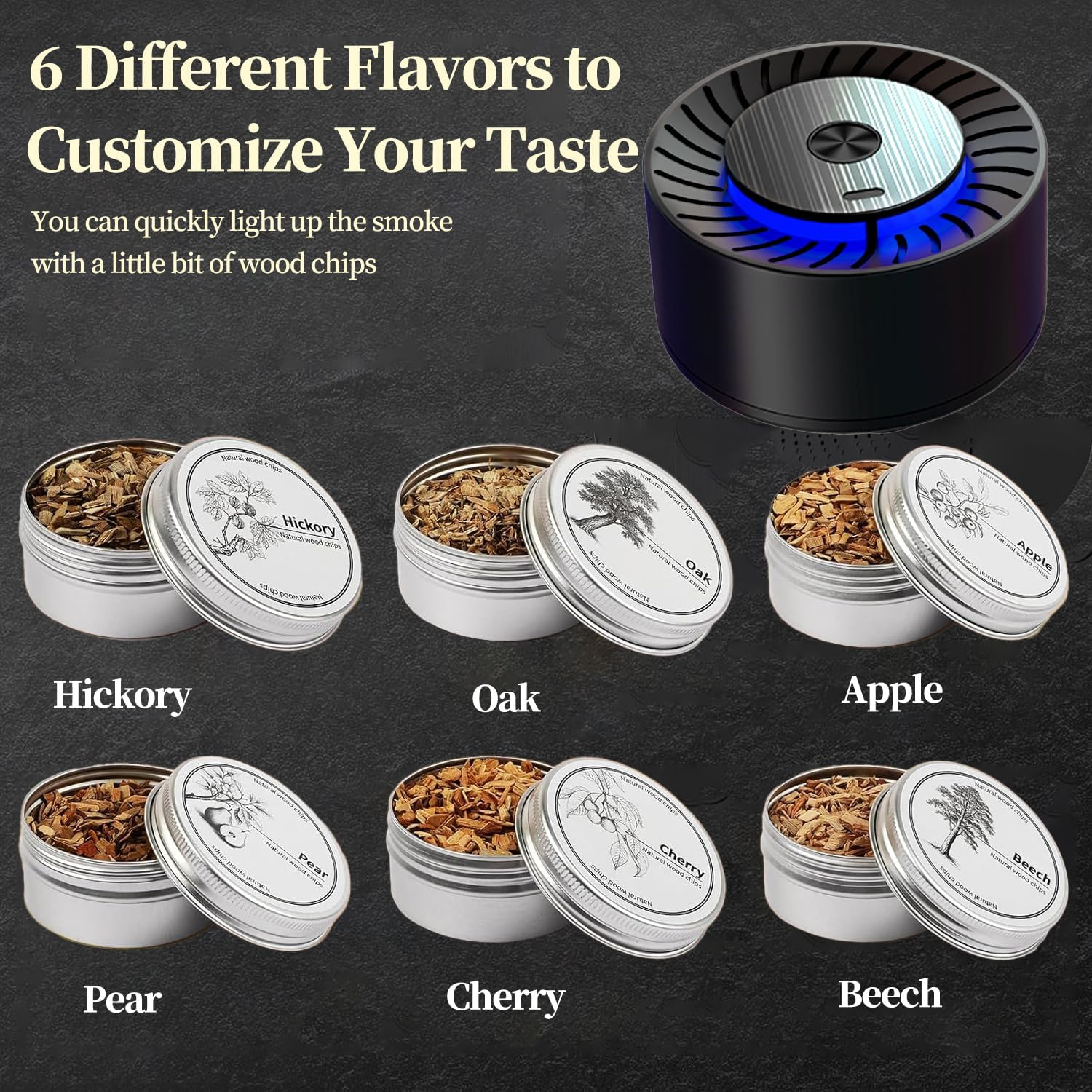 Electric Whiskey Smoker Kit, Rechargeable Built-In Lighter & LED Light, No Butane Needed, 6 Flavored Wood Chips for Cocktails & Old Fashioned Drink, Bourbon Whiskey Gifts for Men Husband Dad