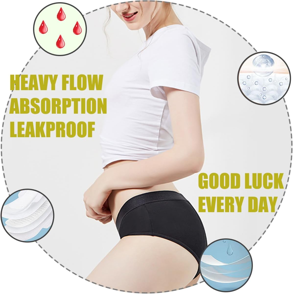 Lohhbve 5Er-Pack Saugf&auml;hige Periodenh&ouml;schen Mit Starkem Durchfluss F&uuml;r Frauen, Mittlere Bis Hohe Taille, Auslaufsichere Menstruationsh&ouml;schen, Postpartum-Slip-Unterw&auml;sche image number 5