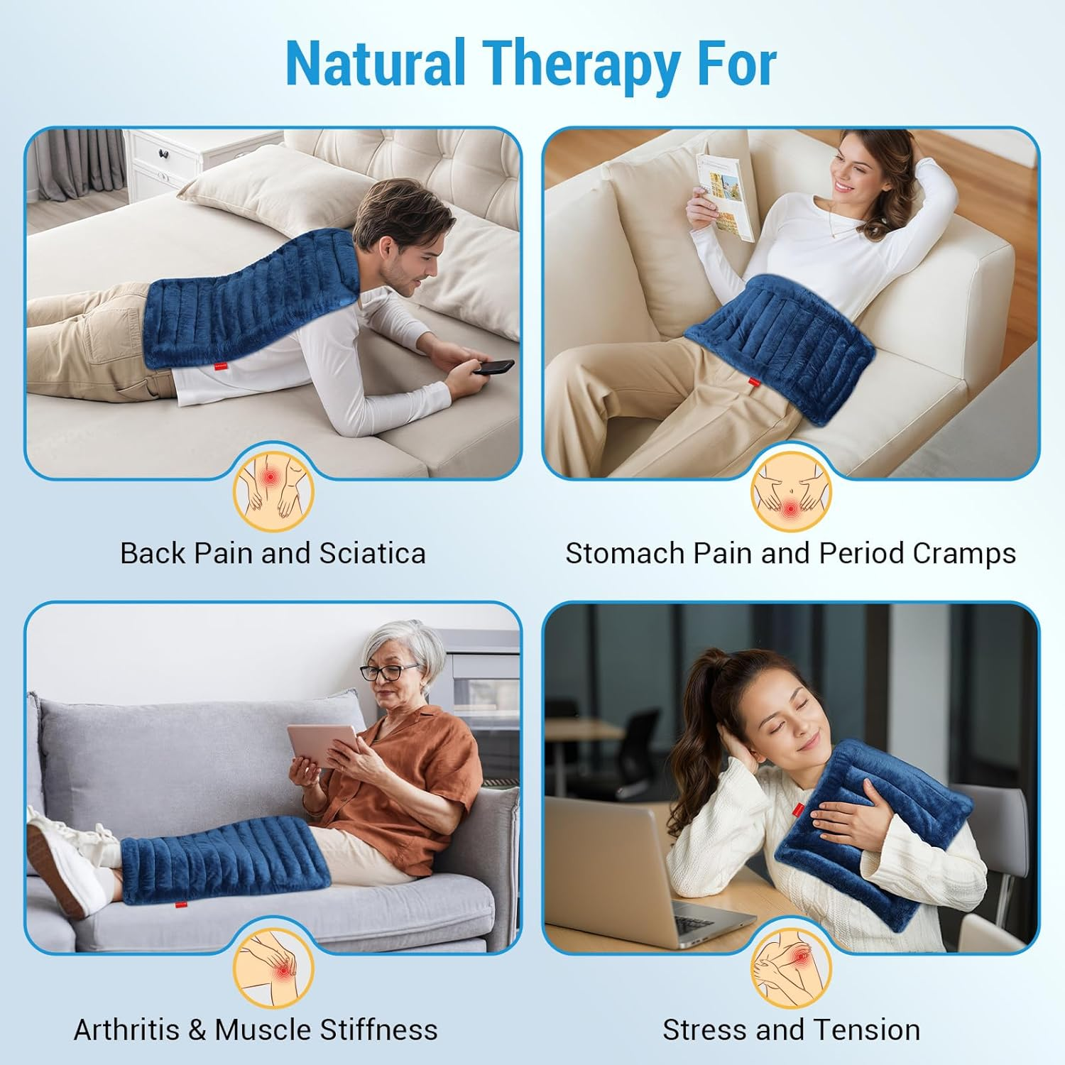 Comfytemp Extra Large 65X33Cm Microwavable Heating Pad for Back Pain Relief, Reusable Weighted Heat Pack，Moist Heating Pad for Neck Shoulder, Cramps, Physical Therapy for Muscle Aches, Joints, Warm Compress image number 5