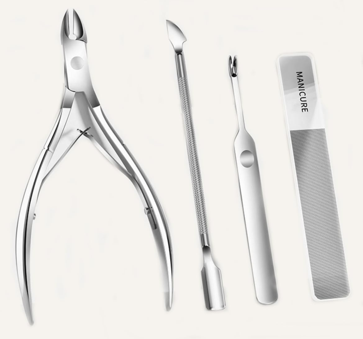 4Pcs Cuticle Trimmer Set,With Pusher/Cuticle Fork/Nails Scraper & File,Manicure Tools Cutter Nipper Scissor Clipper for Dead Skin of Fingernails and Toenails image number 2