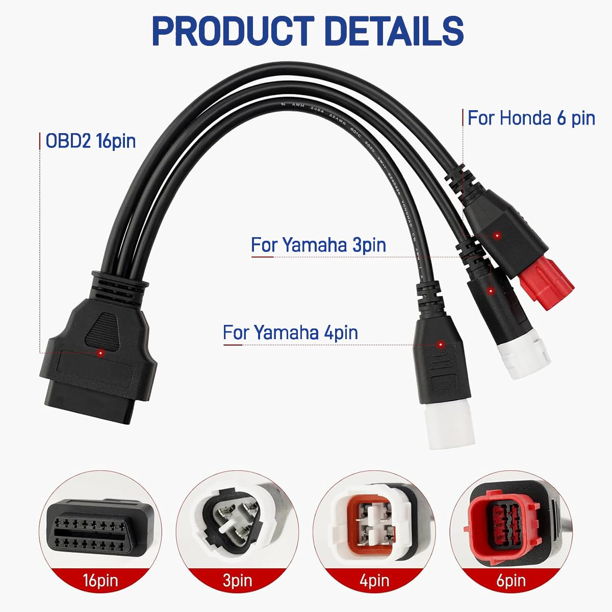 3Pin 4 Pin 6Pin Motor Obd2 Cable 3Pin 4Pin 6Pin to 16Pin Euro5 OBD Motorbike 3 in 1 Obdii Diagnostic Adapter Scanner Connector Cable for Yamaha Motorcycle Kline for Honda CRF K-T-M X- MAX T Racer image number 5