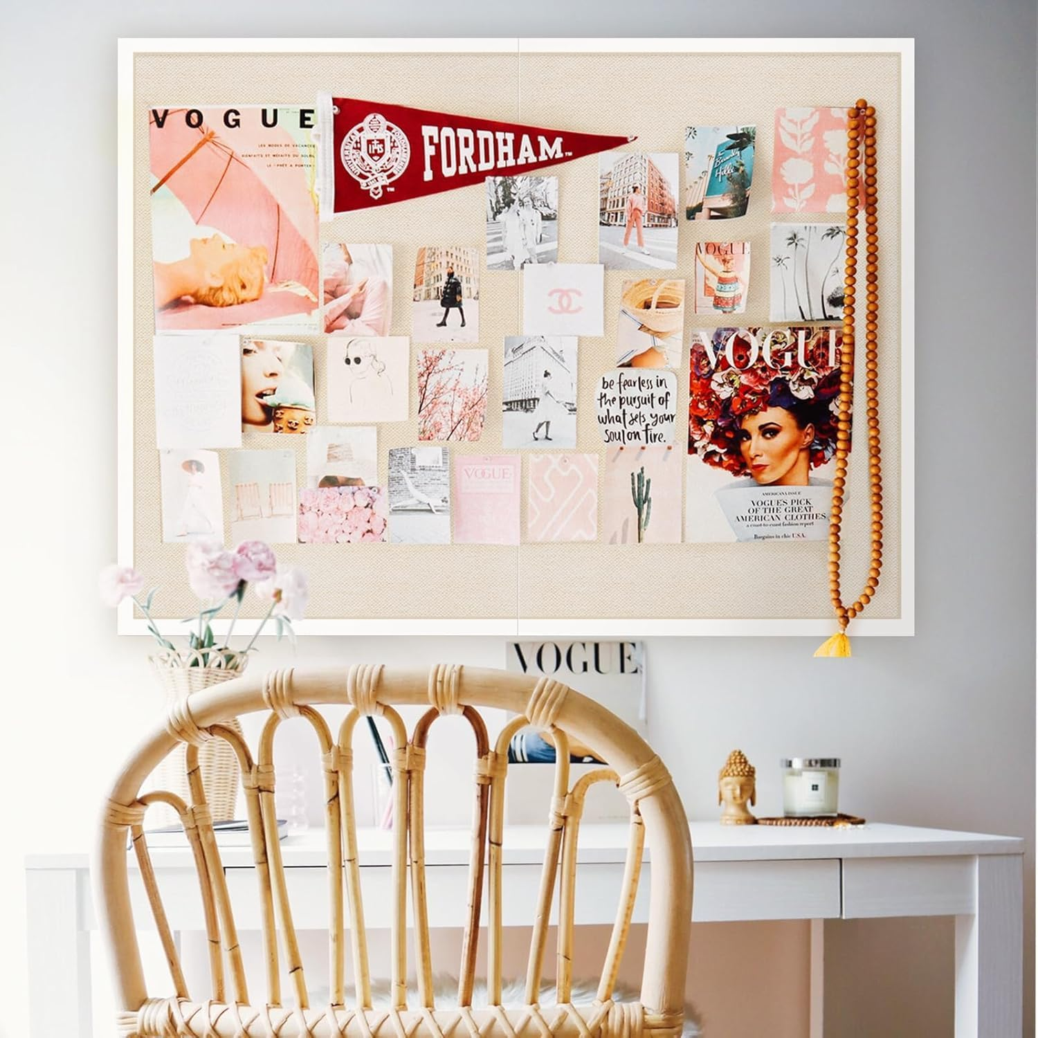 Large Bulletin Board 48X36 Inch with Linen Cork Boards Wall Decor Hanging Pin Wood Framed Display Bulletin Cork Photo Picture Board Light for Room School Office 30-Pushpin White image number 5