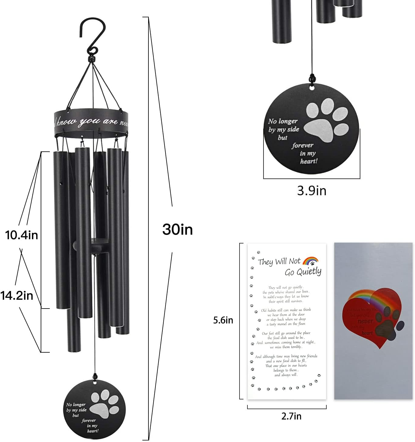 Astarin Pet Memorial Wind Chime, 30'' Paw Print Pet Remembrance Gift to Honor and Remember a Dog, Cat, or Other Pet, Premium Metal Wind Chime, Black - 30"Black-1 image number 5