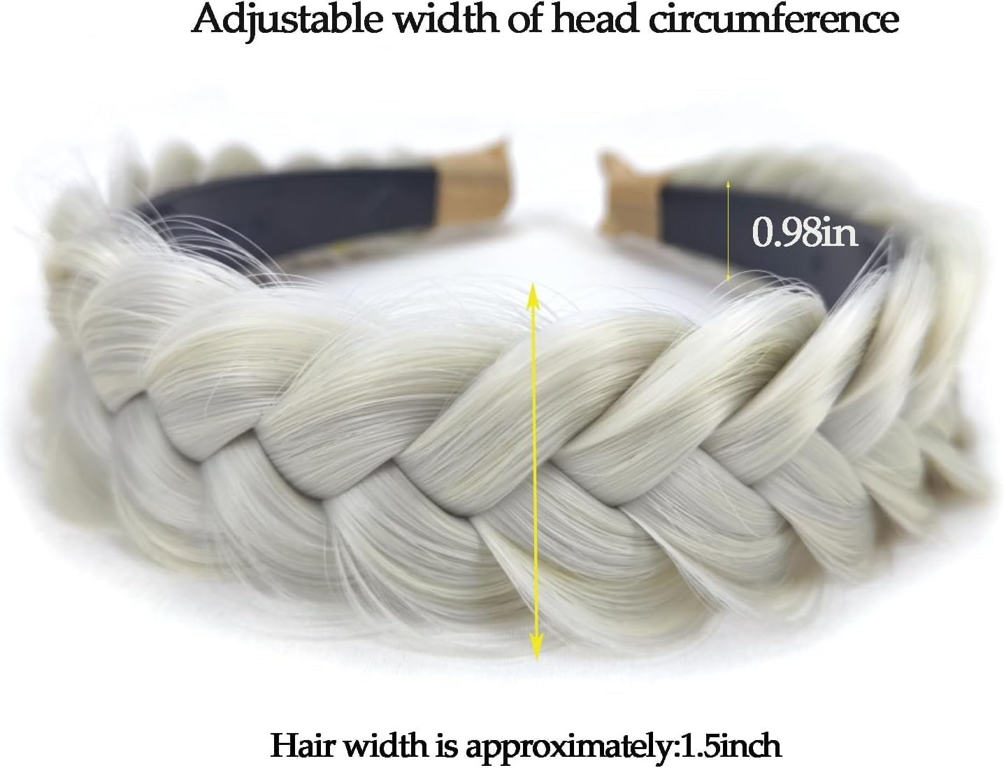 Wide Braided Headband Elastic Non-Slip Design, Handmade for Women and Girls, Versatile Fashion Hair Accessory, Compatible with Most Head Shapes (White Grey) - Haheihei image number 2