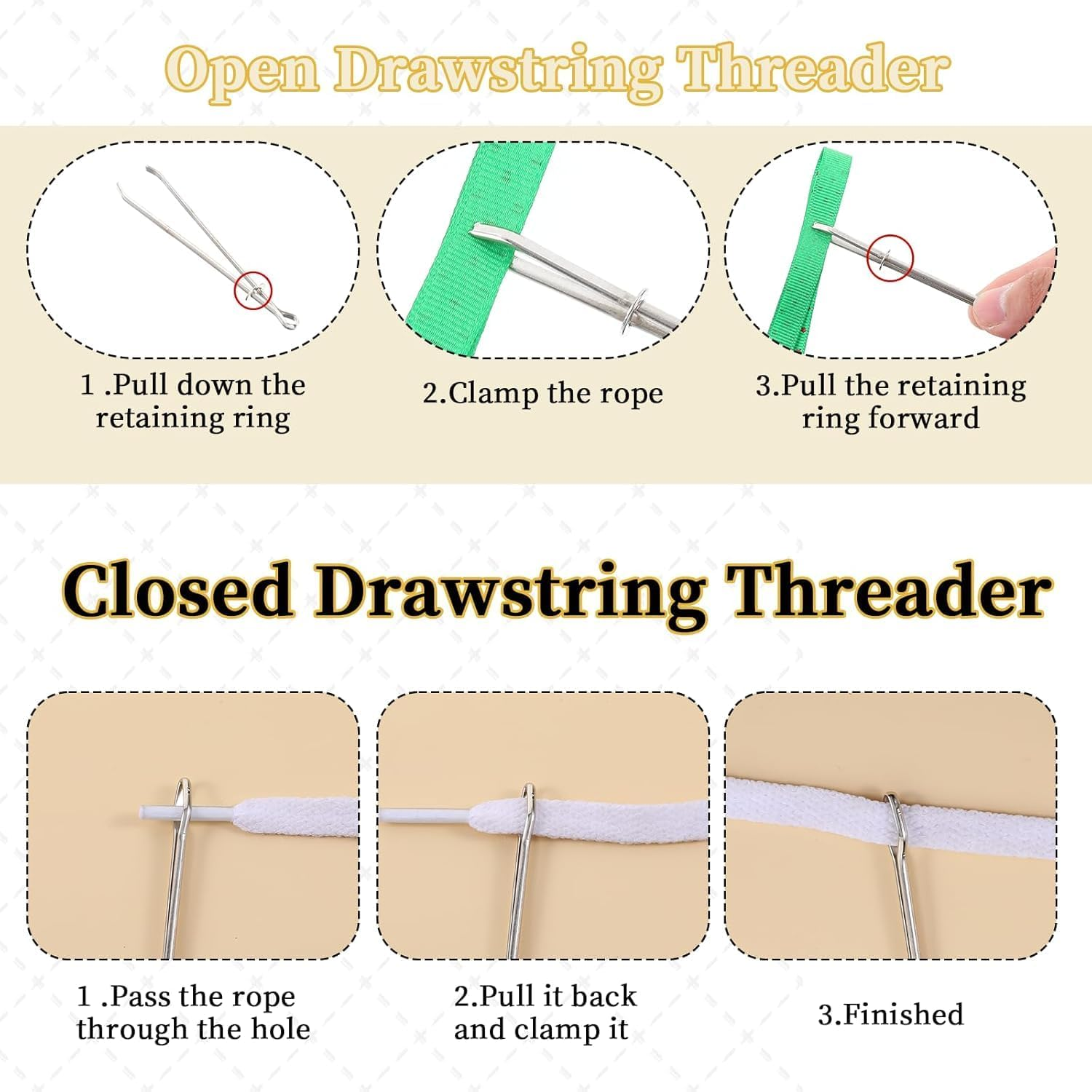 DIY Rope Threader Clip,4Pcs Metal Drawstring Threader Tweezer Clip,Metal DIY Rope Threader Clip Bodkin Sewing Tool,Metal Drawstring Threader Tweezer Easy Quick Insert Drawstring DIY Rope Threader Clip image number 4