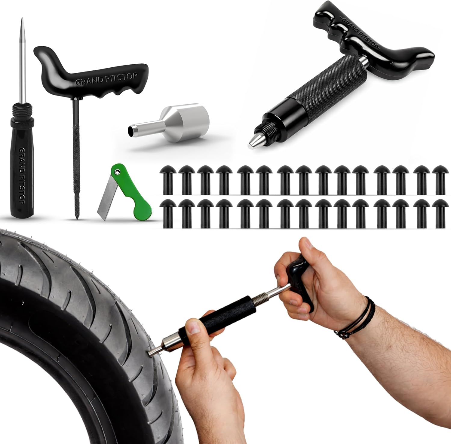 Grand Pitstop Replacement Mushroom Plugs for Tubeless Tire Puncture Repair Kit - for Cars, Motorcycles- Spare Plugs (15 Plugs) image number 2